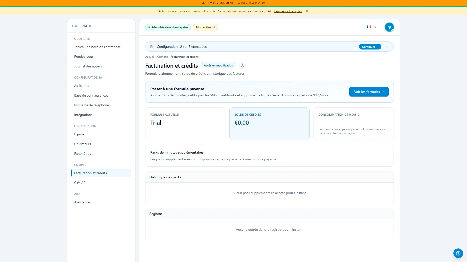 La page de facturation avec la formule, la consommation et les factures